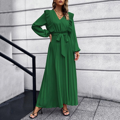 Women Loose Draped Elegant Long Dress Ladies OL Office Vestidos Solid Color Long Sleeve Dress Spring Autumn Clothing Lady Party