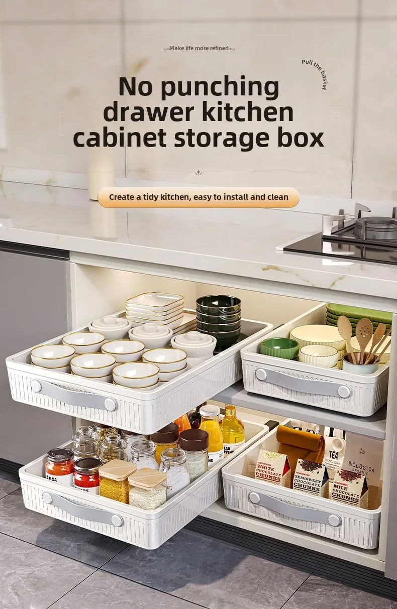 Kitchen Storage Rack with Slide Rails Pull Out Cabinet Organizer Drawer Storage Tray Spice Jars Storage Rack Kitchen