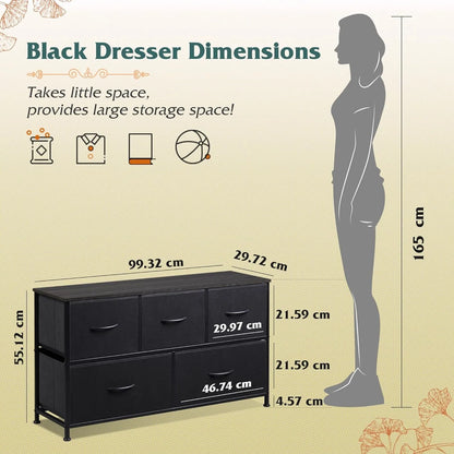 Chest of Drawers,5 Fabric Drawers Cabinet with Easy Pull Handle,Wood Top and Sturdy Steel Frame for Bedroom,Living Room