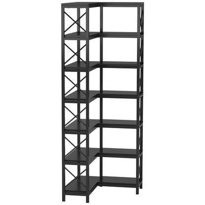 7-Shelf Corner Bookshelf,Large Modern Corner Bookcase, 7-Tier Tall Corner Shelf Storage Display Rack with Metal Frame