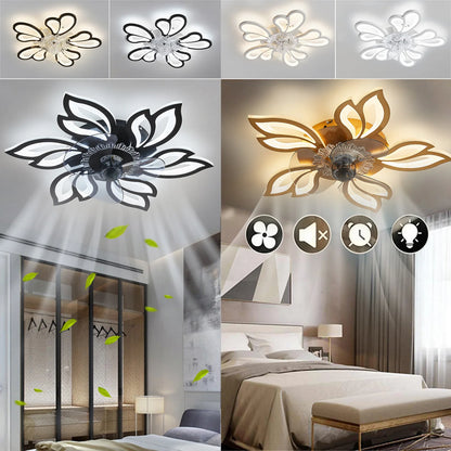 Black Modern Flower Ceiling Fan with 3 Color Lights