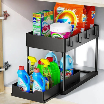 Under Sink Organizer Sliding Cabinet Drawers Storage Kitchen 2 Tiers Racks Multi-Purpose Pull Out Cabinet Storage Shelf Holders