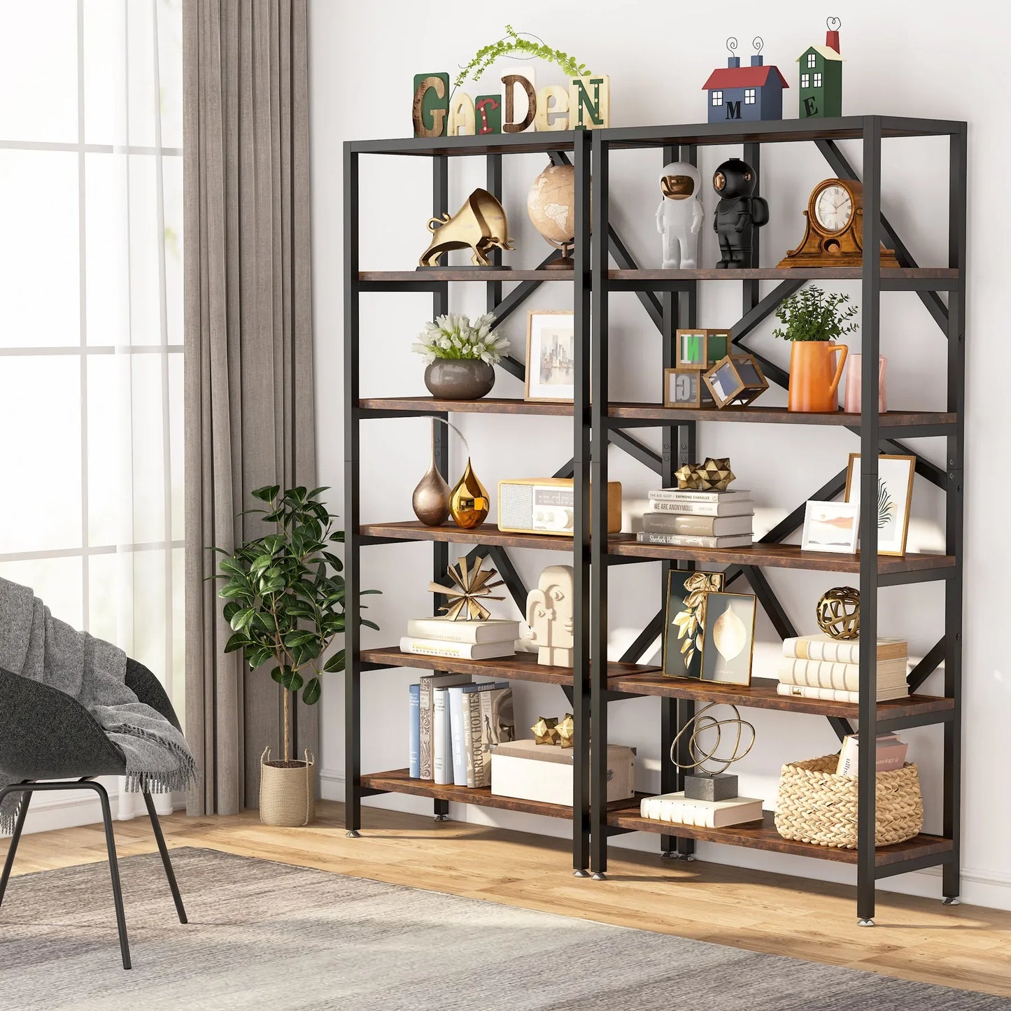 Bookshelf 71" Industrial Etagere Bookcase 5 Shelf Display Rack For Living Room