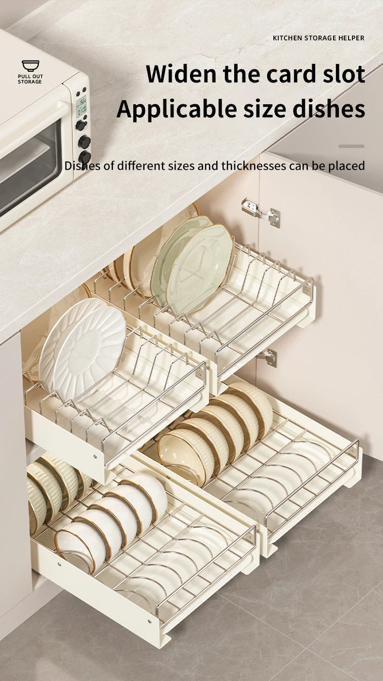 Drain Pull Out Dish Racks Slideable Stainless Steel Bowl Rack Cabinet Tray Storage Holder Kitchen Basket Plate Drain Shelf Rack