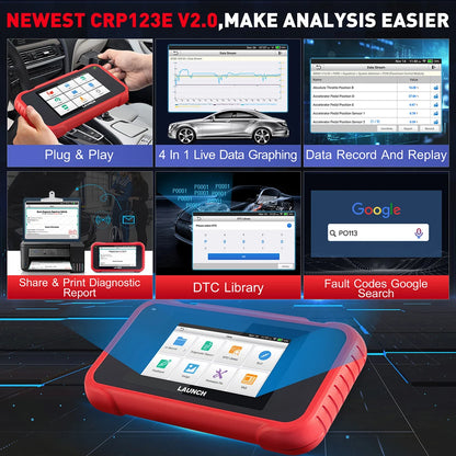 LAUNCH X431 CRP123E V2.0 /CRR123I V2.0 Car OBD2 Diagnostic Tools Auto OBD Scanner ABS SRS Engine AT+ 7 Reset Service Free Update