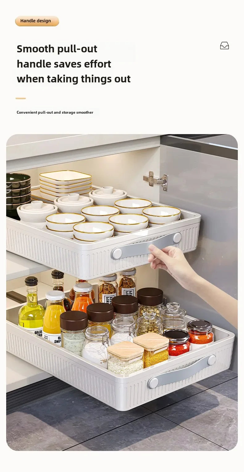 Kitchen Storage Rack with Slide Rails Pull Out Cabinet Organizer Drawer Storage Tray Spice Jars Storage Rack Kitchen