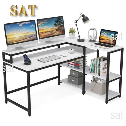 Computer Gaming Desk Reversible L Shaped Modern Wooden Office Desk