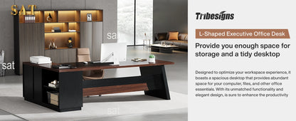 78" L-Shaped Executive Desk Large Office Desk with Drawers and Lateral File Cabinet