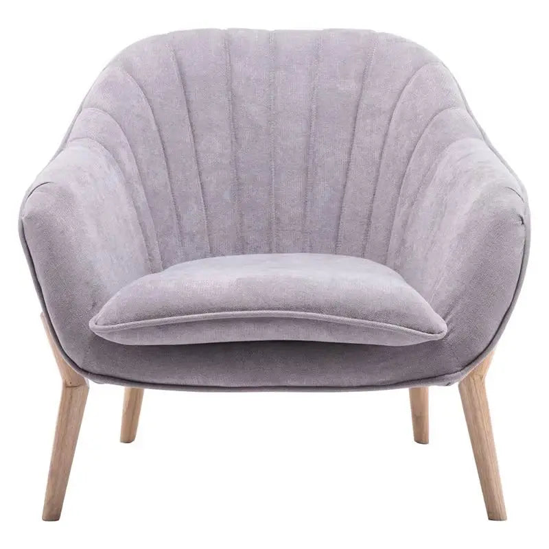 Velvet Scallop Back Armchair with Detachable Cushion, Light Grey