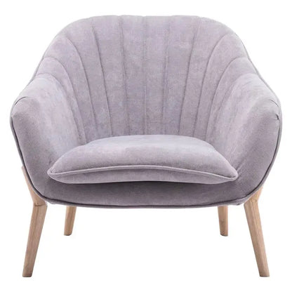 Velvet Scallop Back Armchair with Detachable Cushion, Light Grey