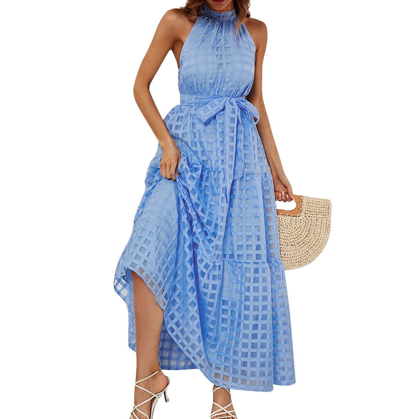 Elegant Sleeveless Halter Neck Maxi Dress