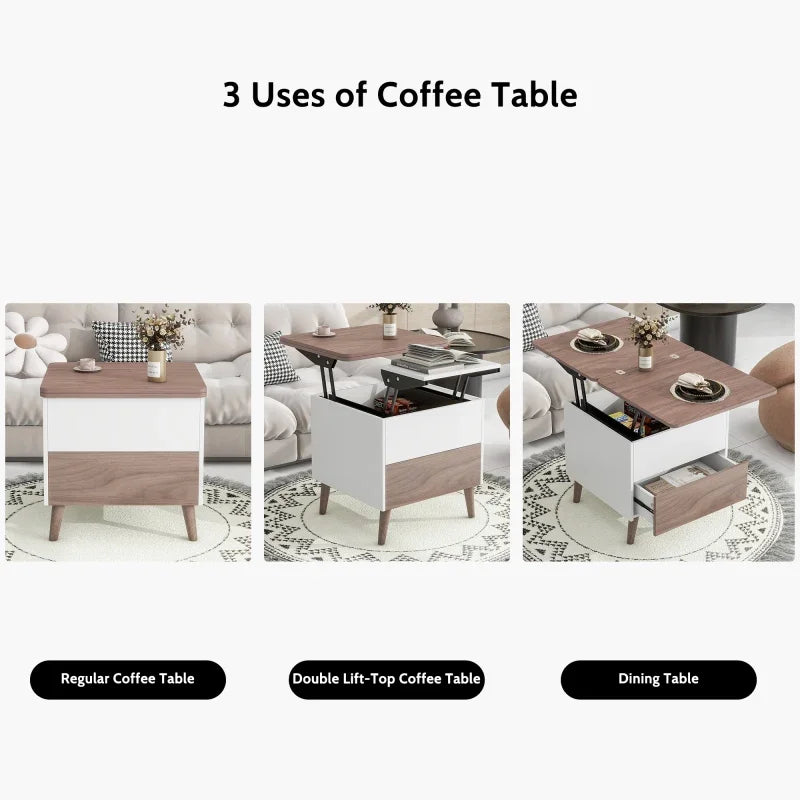 Modern Multi-functional Coffee Table Extendable with Storage & Lift Top in Walnut for indoor living room furniture