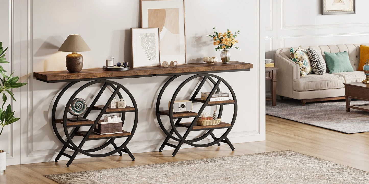 Console Table, 39.4-Inch Entryway Table with Thickened Tabletop, 4- Tier Industrial Narrow Hallway Sofa Table