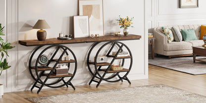 Console Table, 39.4-Inch Entryway Table with Thickened Tabletop, 4- Tier Industrial Narrow Hallway Sofa Table