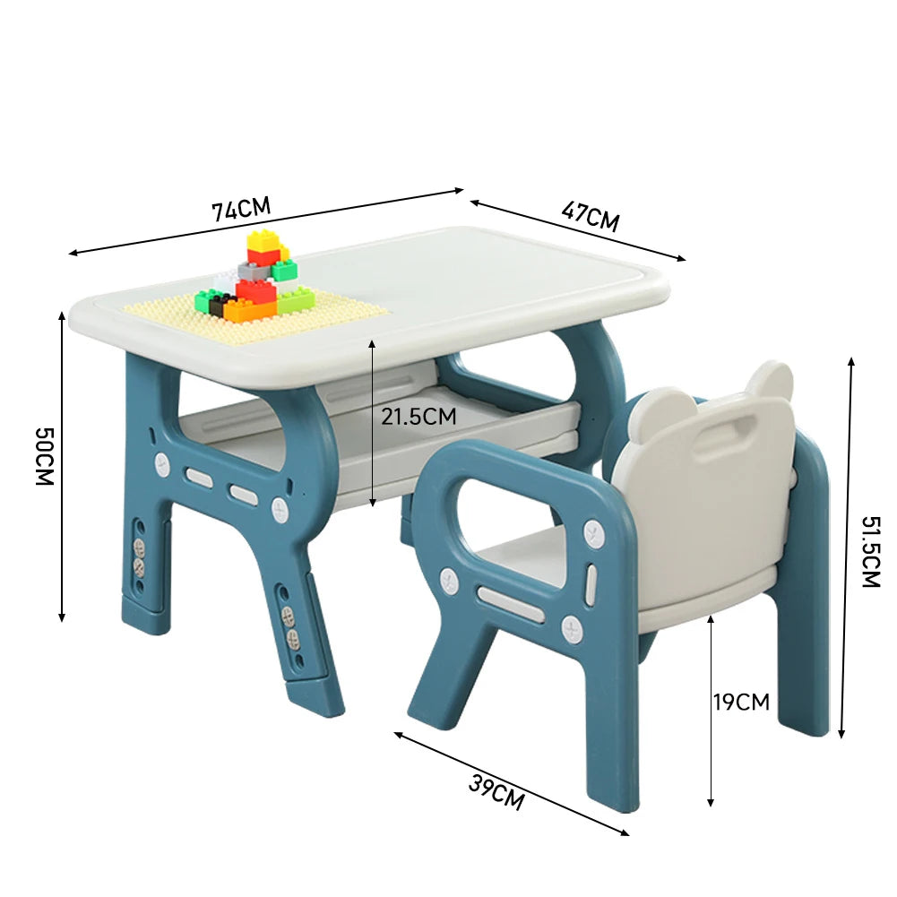 Kids Acticity Rounded Corners Desk Chair Set Height Adjustable with 3 Height Settings Recessed Cup Holer