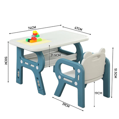 Kids Acticity Rounded Corners Desk Chair Set Height Adjustable with 3 Height Settings Recessed Cup Holer