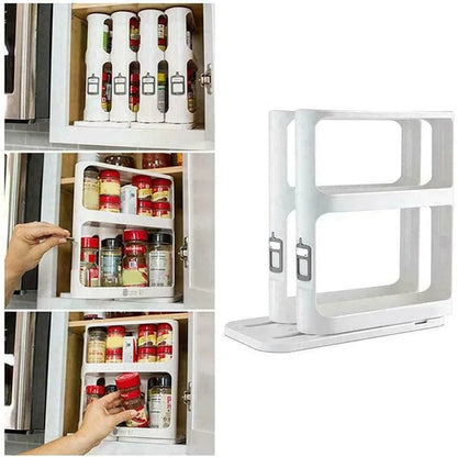 Cabinet Caddy Sliding Spice Rack Organizer for Cabinet Pull & Rotate Kitchen Organizers and Storage 2 Double-Decker Shelves