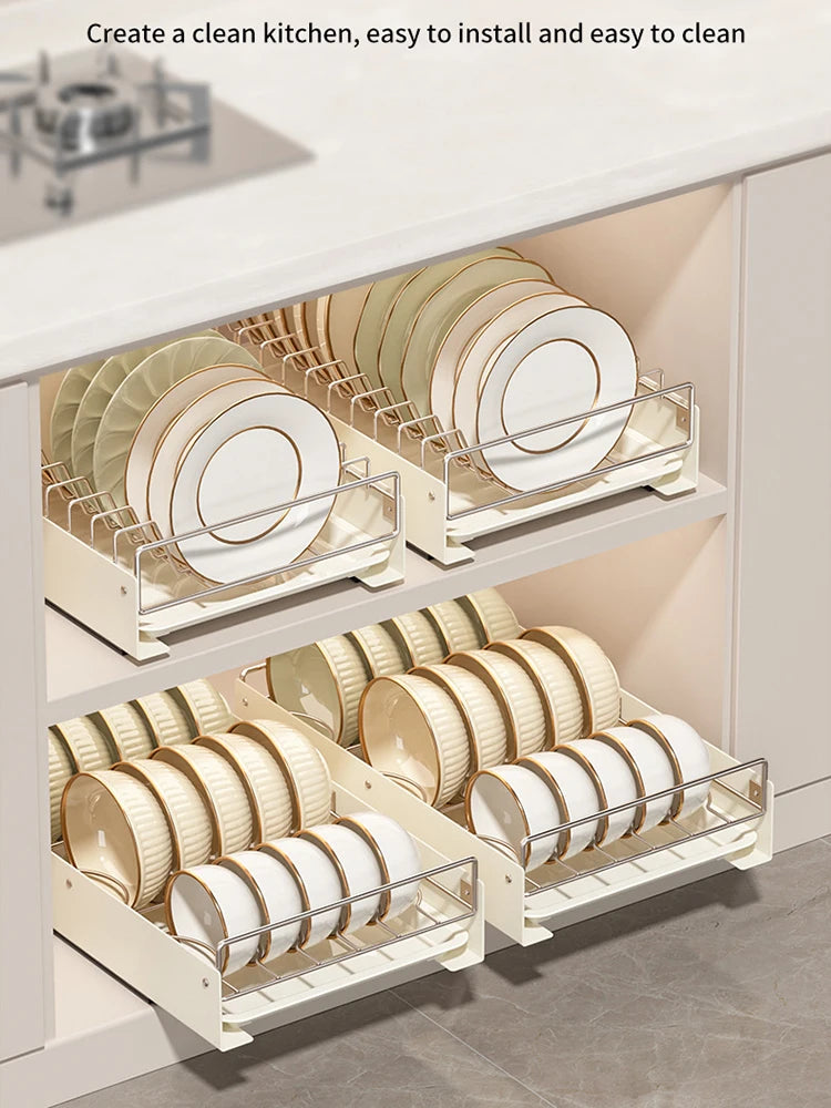 Drain Pull Out Dish Racks Slideable Stainless Steel Bowl Rack Cabinet Tray Storage Holder Kitchen Basket Plate Drain Shelf Rack