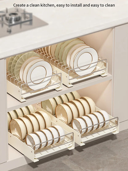 Drain Pull Out Dish Racks Slideable Stainless Steel Bowl Rack Cabinet Tray Storage Holder Kitchen Basket Plate Drain Shelf Rack
