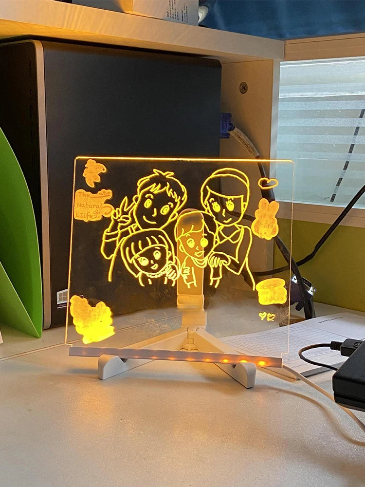 LED Note Board with 7 Colorful Pens Acrylic Dry Erase Board Erasable Neon Sign Clear Writing Board Home Light Up Message Board