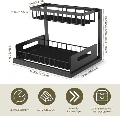 Under Sink Organizer Metal Pull Out Cabinet Organizer Spice Rack Kitchen Bathroom Organizers and Storage with Sliding Drawer