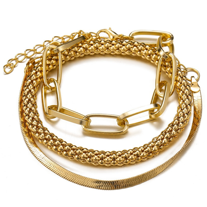 SUNIBI Classic Snake Chain Bracelets for Women Trend Gold Plated Stainless  Steel Cuban Chain Bracelet Trendy