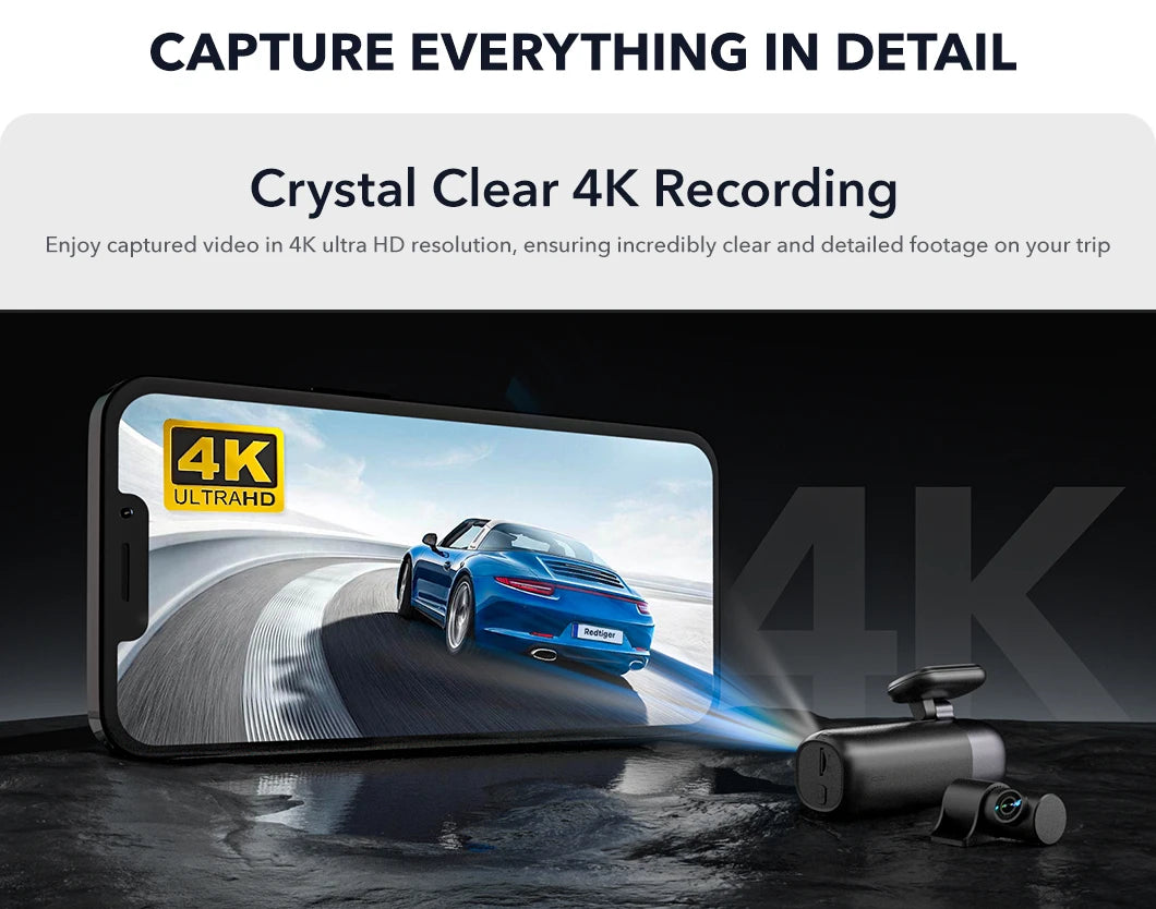 REDTIGER F9 Dash Cam 4K Front and Rear WiFi GPS Car Camera for Parking Mode Car Dvr for Night Vision Car Recorder By App Control