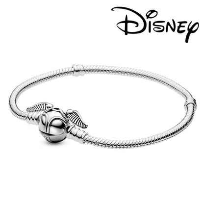 Disney 925 Sterling Silver Bracelet Moments Sparkling Mickey Mouse Heart Clasp Snake Chain Bracelet for Women DIY Charms Beads