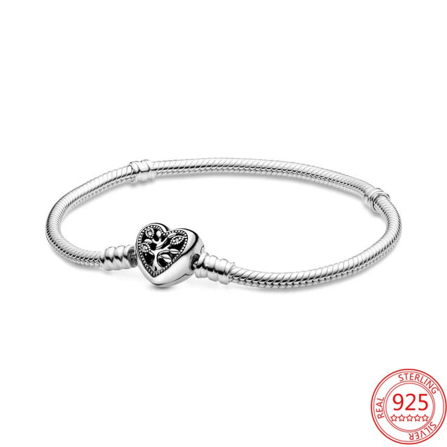 Disney 925 Sterling Silver Bracelet Moments Sparkling Mickey Mouse Heart Clasp Snake Chain Bracelet for Women DIY Charms Beads