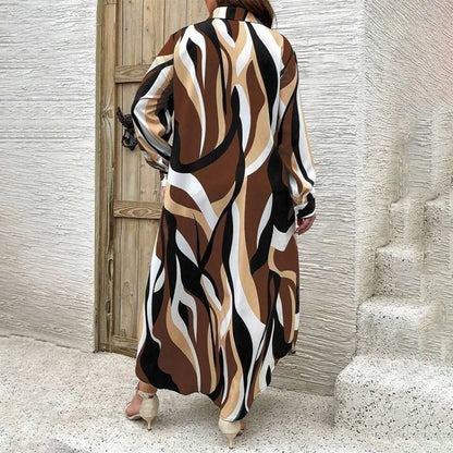 Modern Abstract Print Long-Sleeved Dress