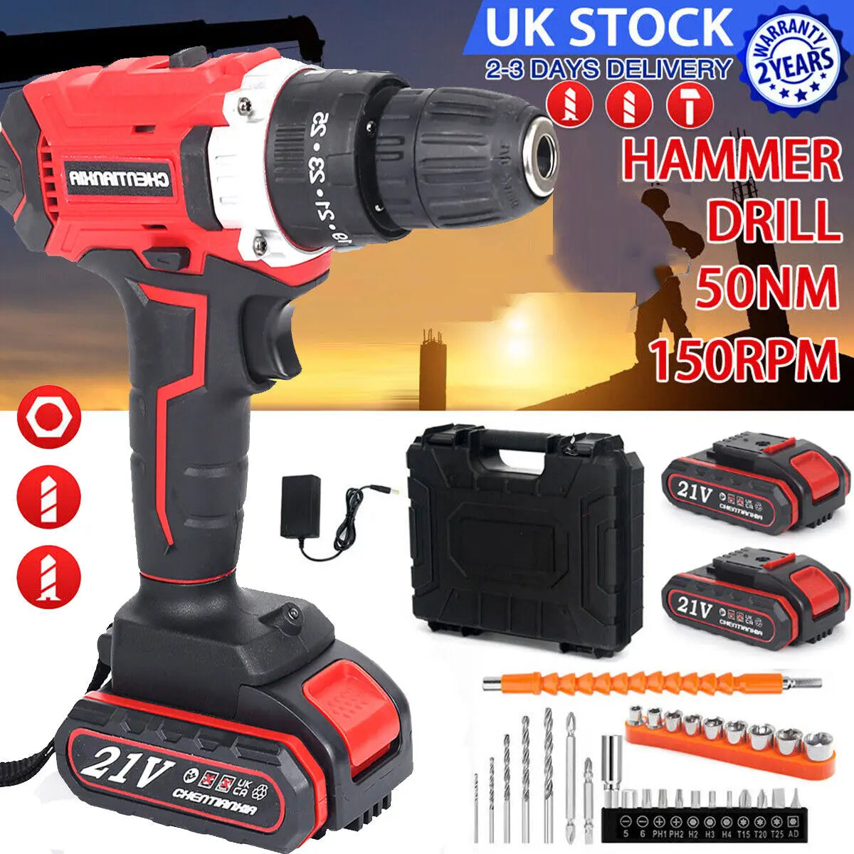 21V Cordless Impact Drill Electric Screwdriver Electric Hammer Drill Mini Wireless Hand Drill  Home DIY Electric Power Tools