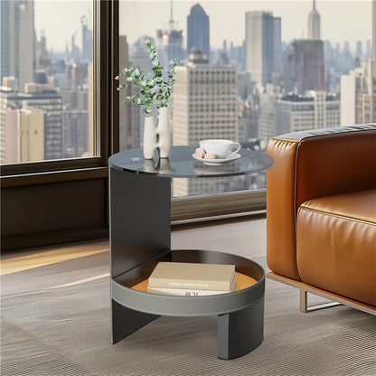 Wisfor Glass Coffee Tables for Living Room Round Coffee Tables Modern Circle Coffee Table for Small Space Home