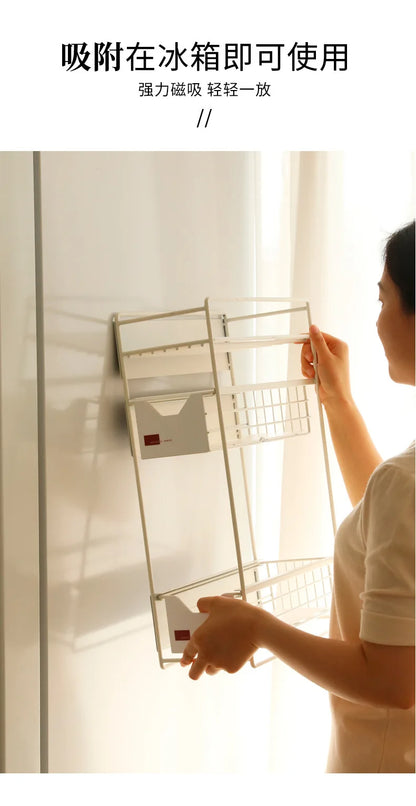 Magnetic Spice Rack Refrigerator Kitchen No Drill Hanging Multi Layer Storage Organizer Pull Out Side Mount Shelf