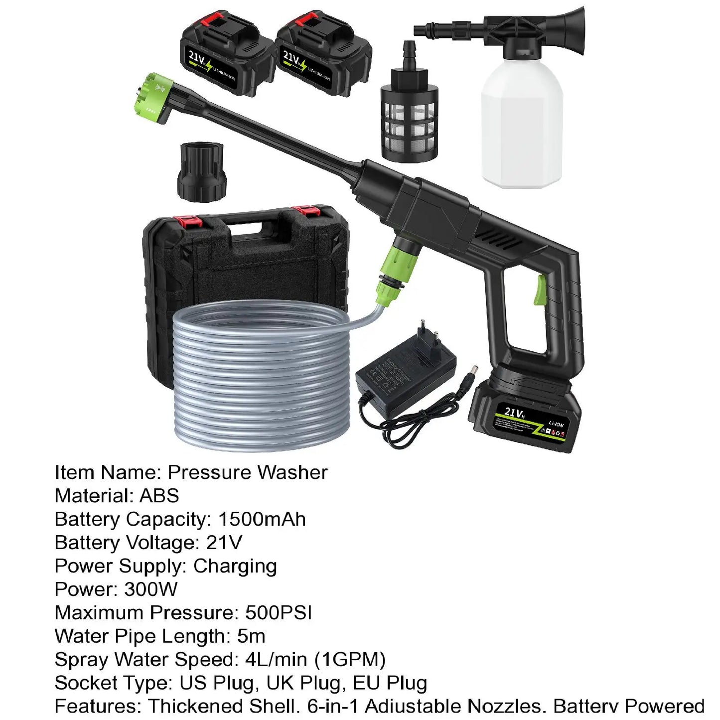 Brushless High Pressure Car Washer Gun 6 IN 1 Electric Garden Washing Water Wash Spray Gun Cordless Pressure Washer