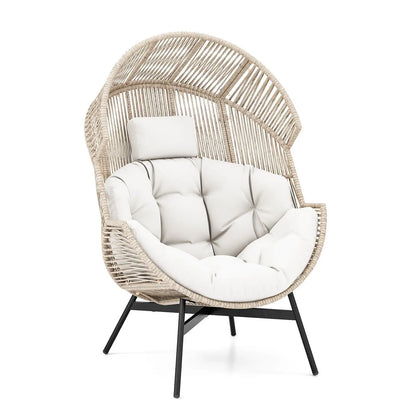 GOFLAME Oversized Egg Style Chair Wicker Stationary Patio Egg Chair w/ Cushions