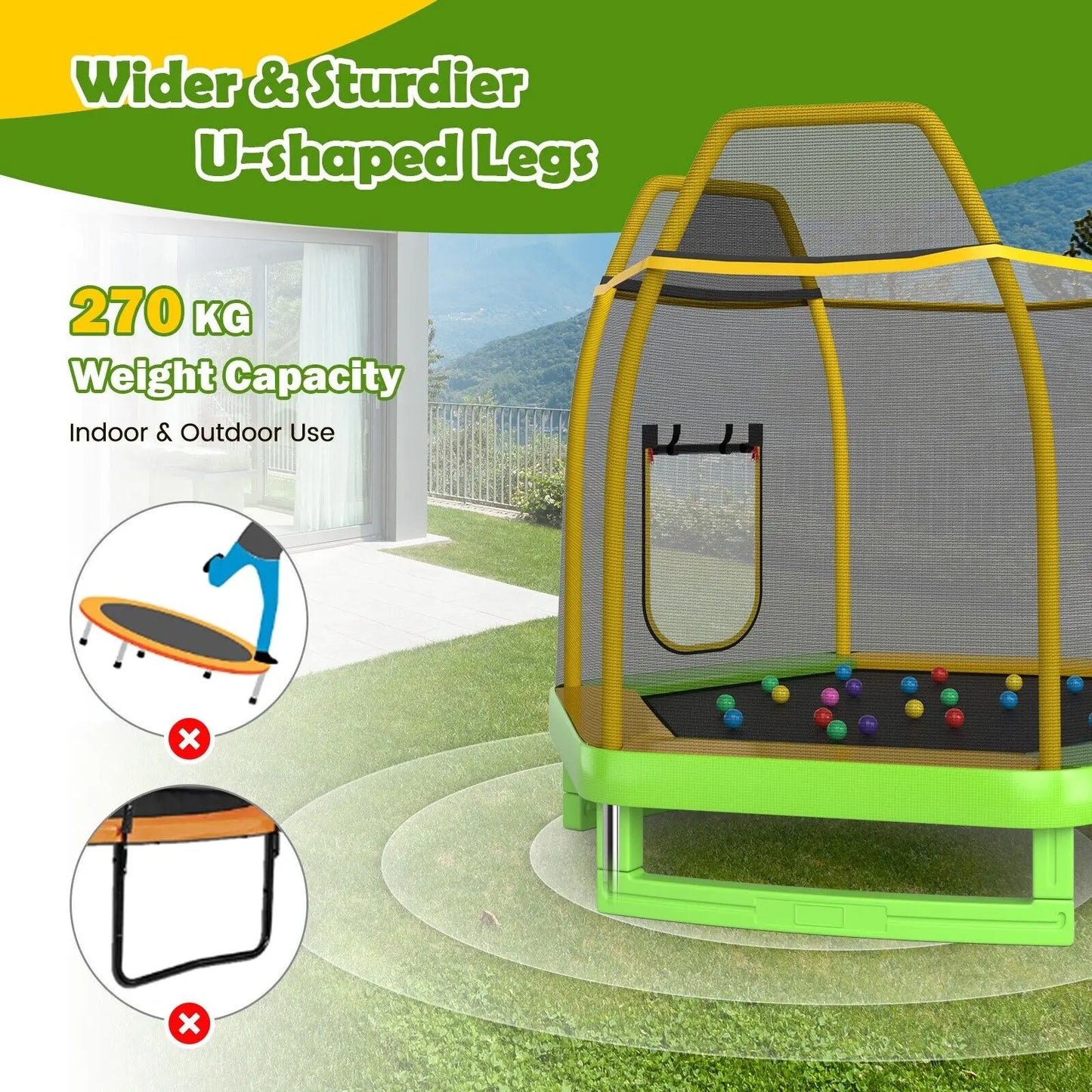 DORTALA 7FT Kids Trampoline Toddler Fitness Jumper Safety Enclosure Ladder With Slide