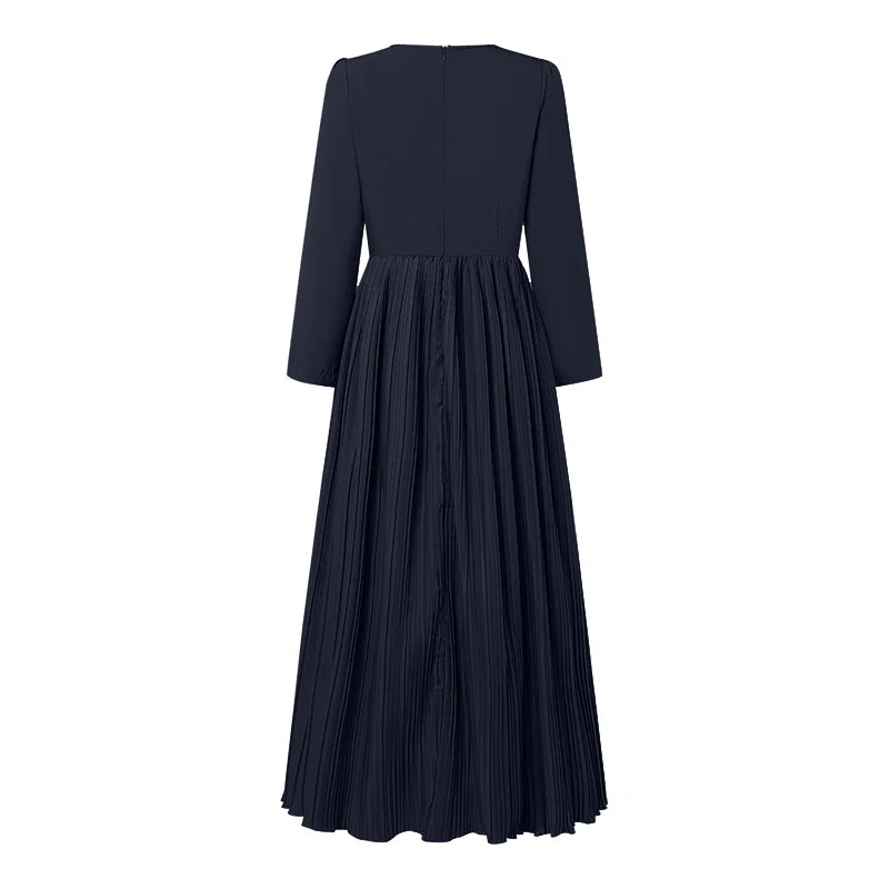 ZANZEA O Neck Plisse Maxi Dress Elegant High Waist Long Sleeve 2024 Fall Pleated Dress Women Commute Fashion A-line Vestidos