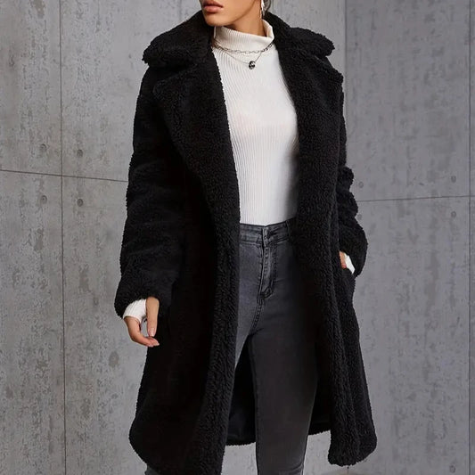 Elegant Lapel Plush Jacket for Women