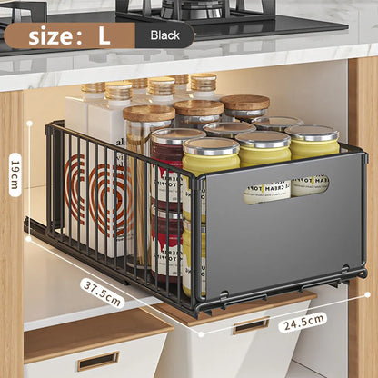Pull Out Cabinet Organizer Shelf Kitchen Cabinet Cutlery Seasoning Bottle Spice Storage Rack Carbon Steel Slide Out Shelf