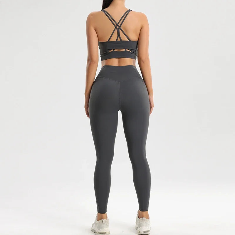 Women's Gym Two Piece Set Yoga Bra Underwear Tight Training Pants Bottom Pants Fitness Clothing Fitness Pants Set Exercise Set