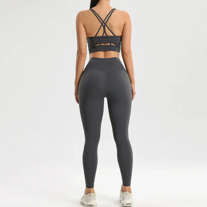 Women's Gym Two Piece Set Yoga Bra Underwear Tight Training Pants Bottom Pants Fitness Clothing Fitness Pants Set Exercise Set