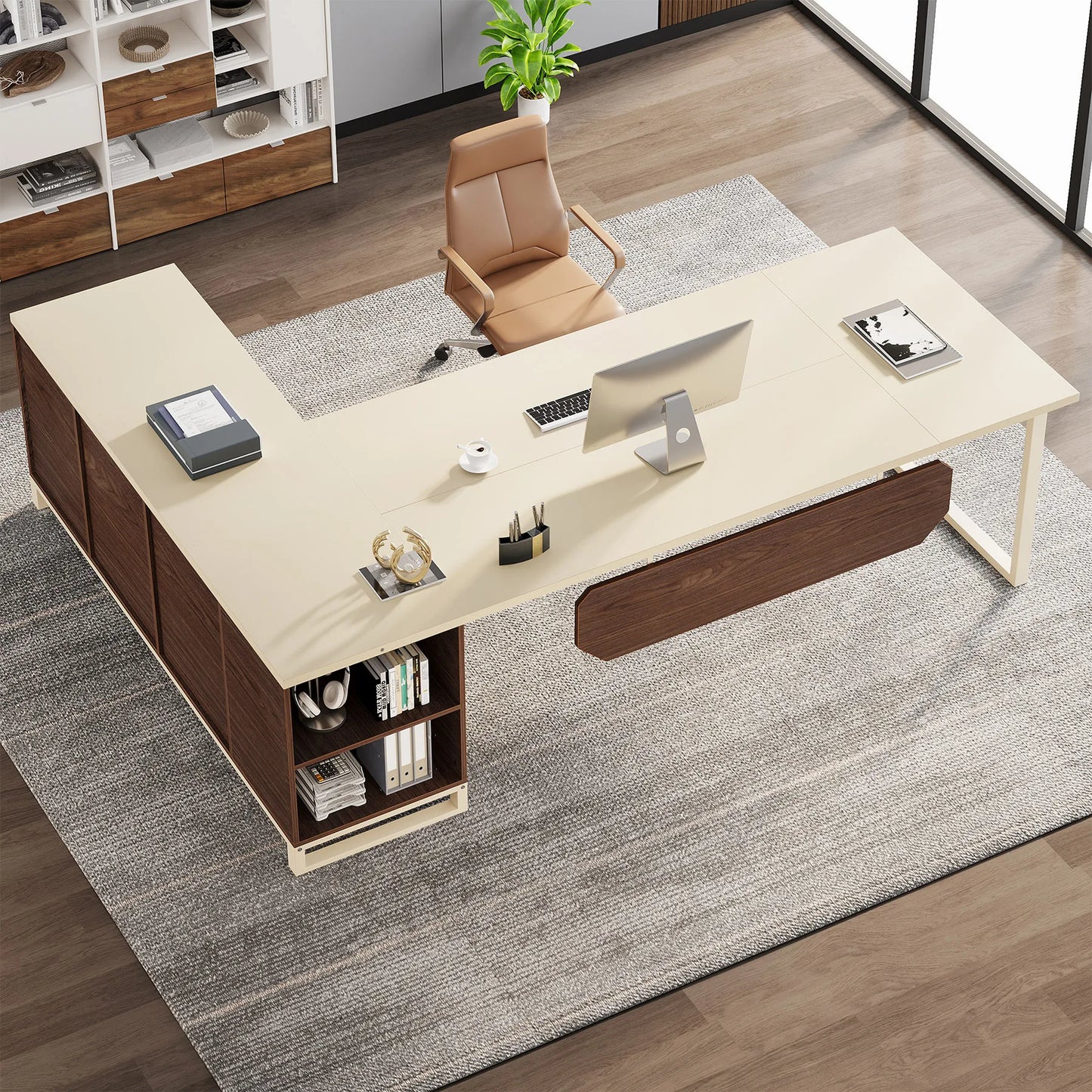 70.8-Inch Executive Desk Large L Shaped Computer Desk with Storage