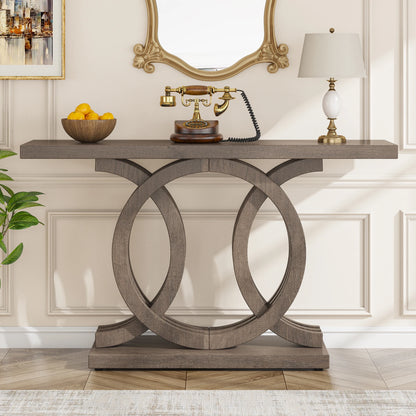 Entrance furniture modern antique rustic brown retro wood farmhouse entry hallway table console 140cm with Geometric Base