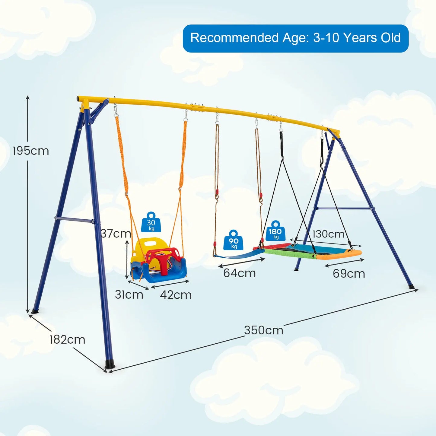 ERGOMASTER 300 kg Heavy Duty Swing Set Backyard Kids Swing Set Indoor & Outdoor Playset