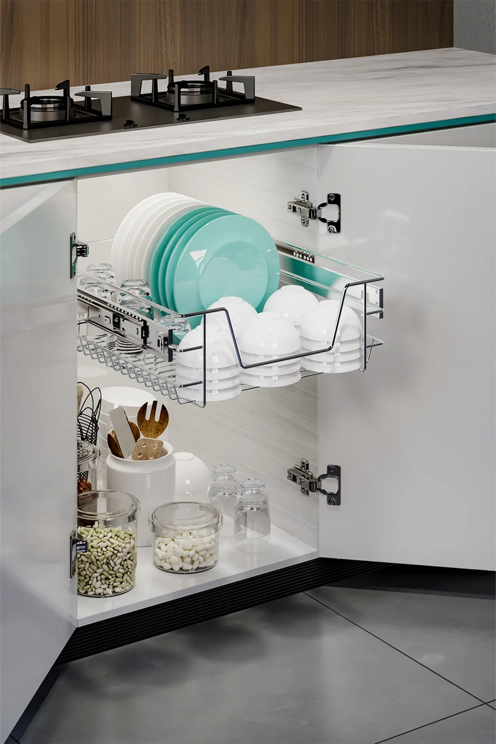 Pull Out Wire Basket Kitchen Cabinet Larder Organizer Cupboard Drawer, 40CM