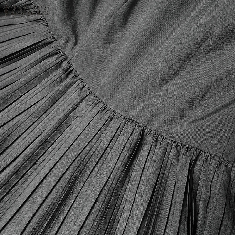 Autumn Pleated Sundress ZANZEA Spring Patchwork Maxi Dresses Women Long Sleeve Party Work Dress Fashion Casual Holiday Robe 2024