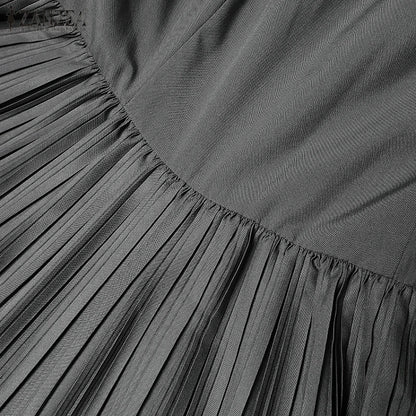 Autumn Pleated Sundress ZANZEA Spring Patchwork Maxi Dresses Women Long Sleeve Party Work Dress Fashion Casual Holiday Robe 2024