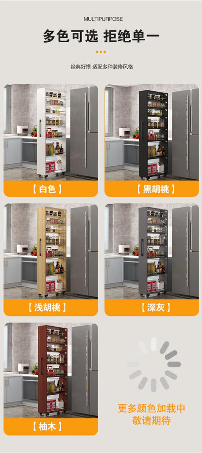 Crack storage rack, kitchen, refrigerator, gap shelf, narrow side cabinet, side pull large capacity and movable