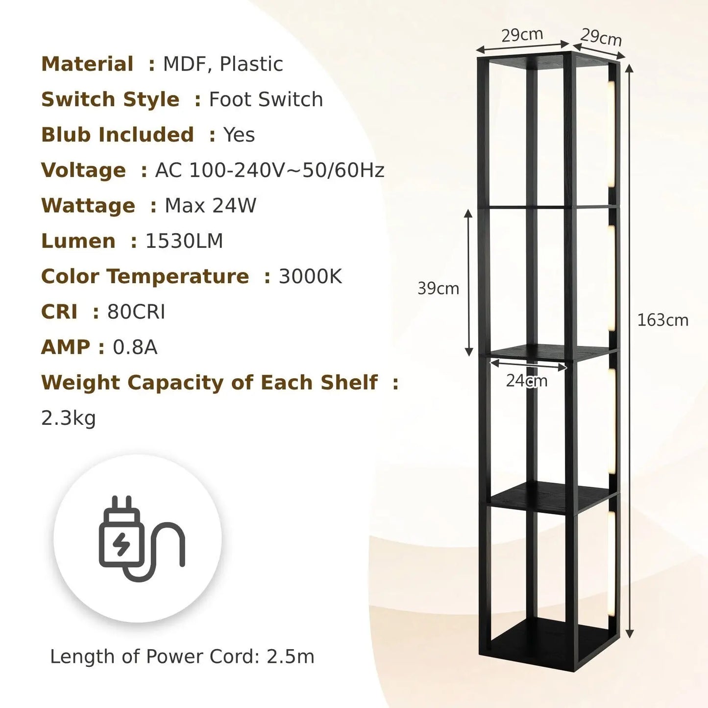GOFLAME Floor Lamp with Shelves Tall standing Light