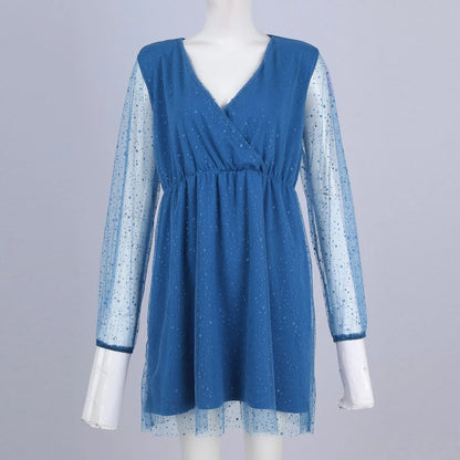 Sexy V-Neck Lace Slim Ruffles Dress